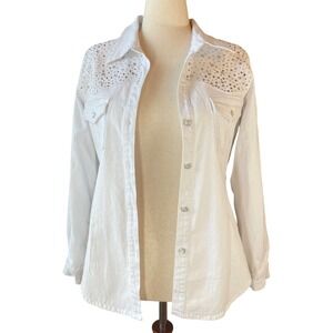 Denim Spring Jacket White Bedazzled Size L